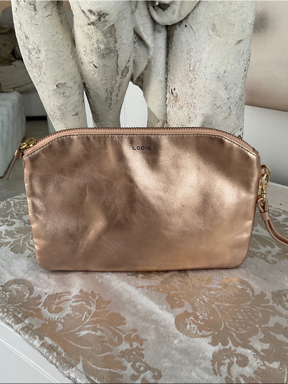 LODIS Metallic Rose Gold Wristlet Clutch